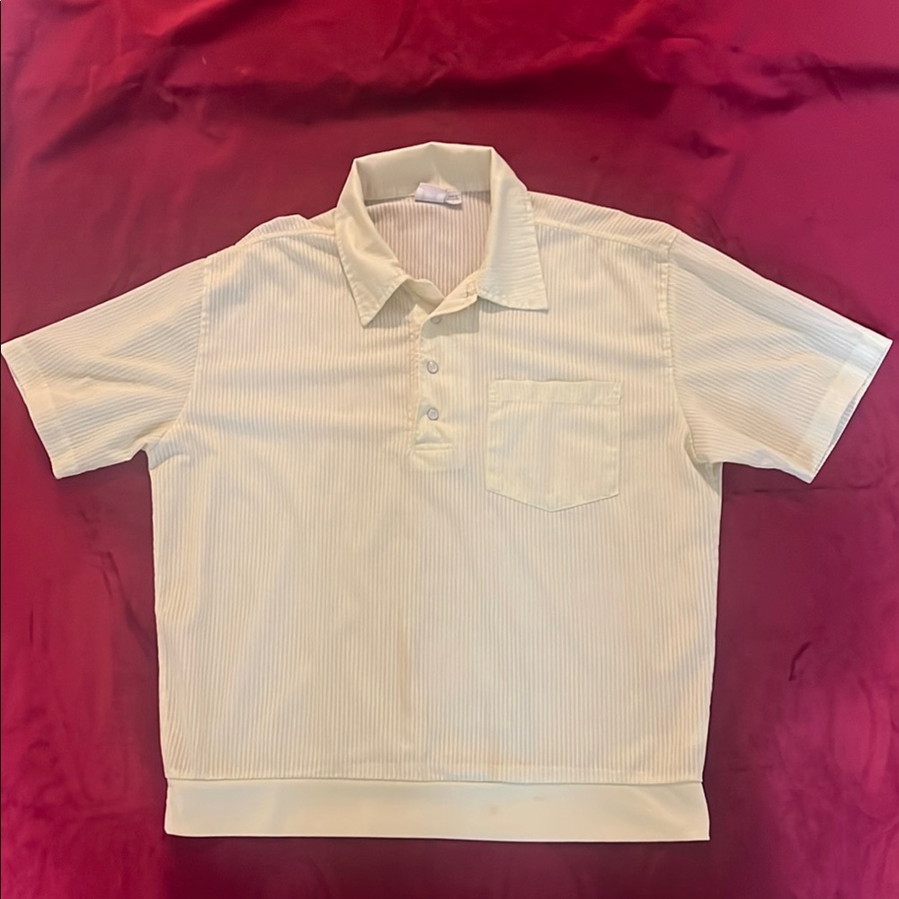 Haband Vintage 60s Pale Yellow Tonal Striped Banded Polo Men’s Shirt Size Large